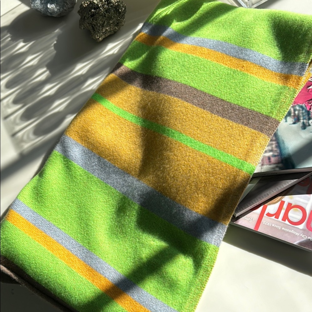 Guest in Residence Vibrant Green multi-color Striped Scarf￼